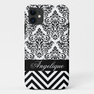 Zickzack Weiß des Damast-Designerschwarzen   Case-Mate iPhone Hülle