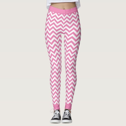 Zickzack, weißes und hellrosa Muster Leggings (Vorderseite)