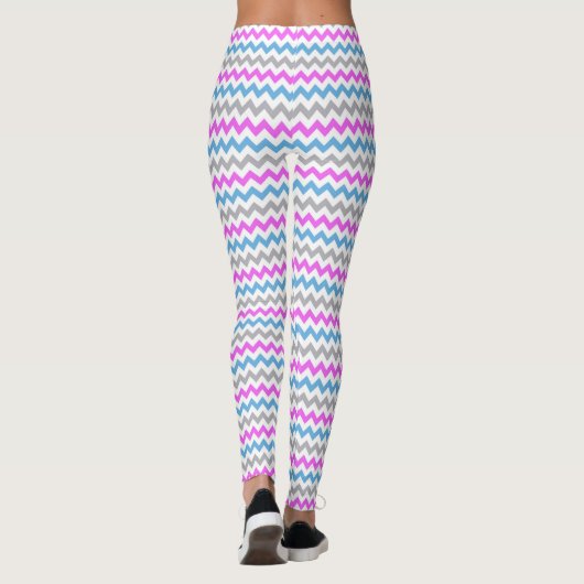 Zickzack Zag-Muster in Rosa, Blau und Grau Leggings (Rückseite)