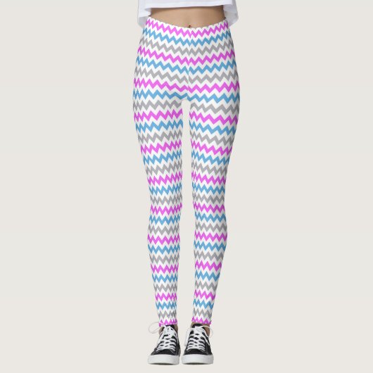 Zickzack Zag-Muster in Rosa, Blau und Grau Leggings (Vorderseite)