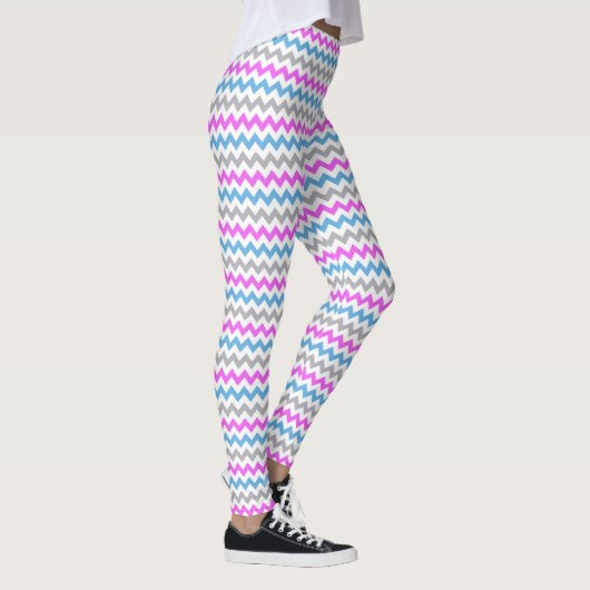 Zickzack Zag-Muster in Rosa, Blau und Grau Leggings (Rechts)