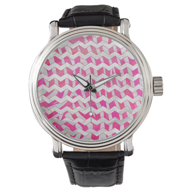 Zickzack Zebra in Pink und Weiß Armbanduhr (Vorderseite)