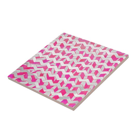 Zickzack Zebra in Pink und Weiß Fliese (Seite)
