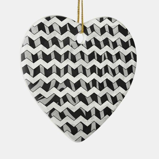 Zickzack Zebra-Muster in Schwarz und Grau Keramik Ornament (Rechts)