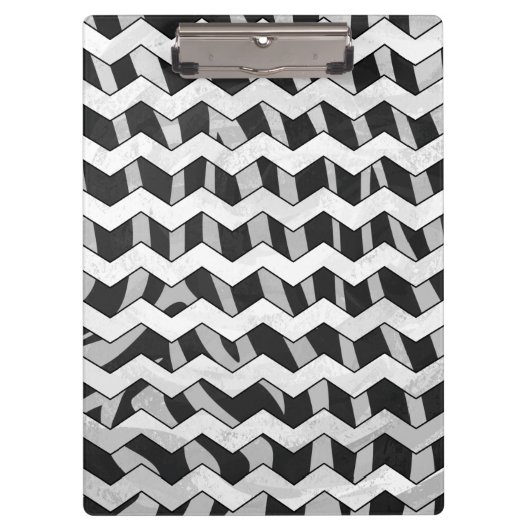 Zickzack Zebra-Muster in Schwarz und Grau Klemmbrett (Vorderseite)