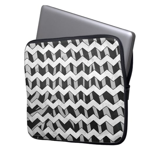 Zickzack Zebra-Muster in Schwarz und Grau Laptopschutzhülle (Vorderseite Links)
