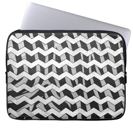 Zickzack Zebra-Muster in Schwarz und Grau Laptopschutzhülle (Vorderseite)