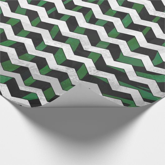 Zickzack Zebra-Schwarz- und Gründrucke Geschenkpapier (Ecke)