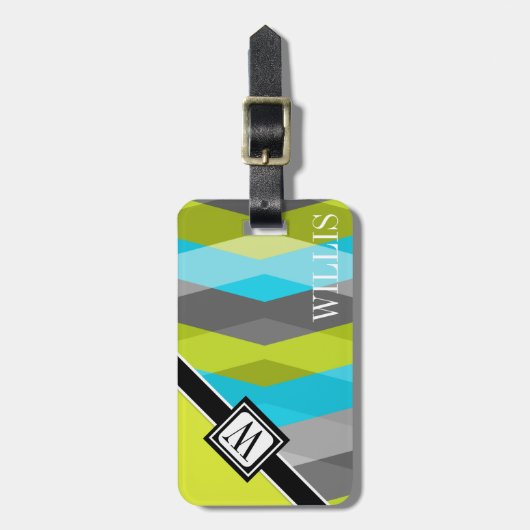 Zickzack Zig-Zag-Monogramm-Tag Gepäckanhänger (Vorderseite vertikal)