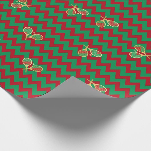 Zickzack Zig Zag Ruby Red Green Christmas Tennis Geschenkpapier (Ecke)