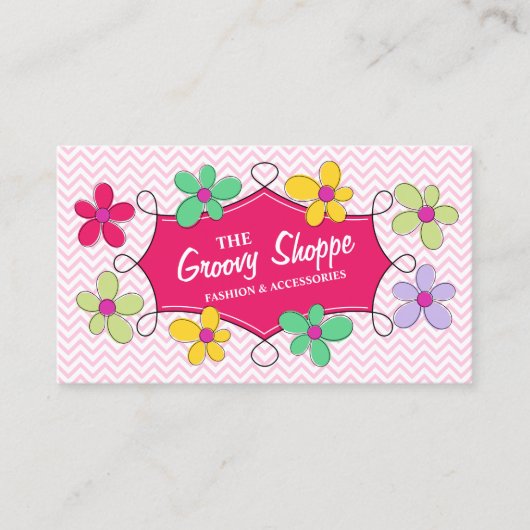 Zickzack Zigzag Floral Doodrahmen Rosa Visitenkarte (Vorderseite)