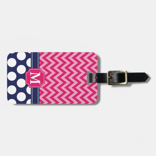 Zickzack Zigzag Polka Dots Monogram Gepäckanhänger (Vorderseite horizontal)