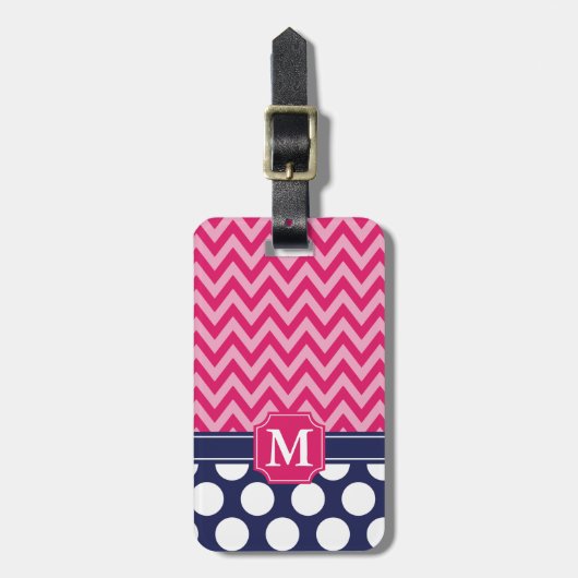 Zickzack Zigzag Polka Dots Monogram Gepäckanhänger (Vorderseite vertikal)