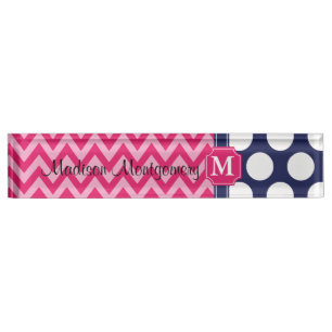 Zickzack Zigzag Polka Dots Monogram Namensplakette
