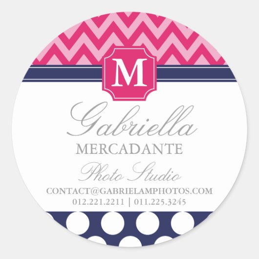 Zickzack Zigzag Polka Dots Monogram Runder Aufkleber (Vorderseite)