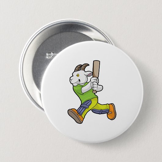 Ziege als Batsman mit Cricket Fledermaus Button (Vorne & Hinten)