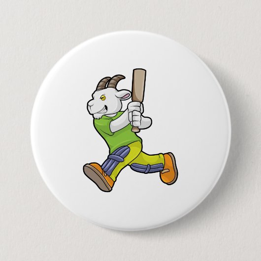 Ziege als Batsman mit Cricket Fledermaus Button (Vorderseite)