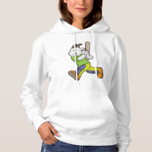 Ziege als Batsman mit Cricket Fledermaus Hoodie (Vorderseite)