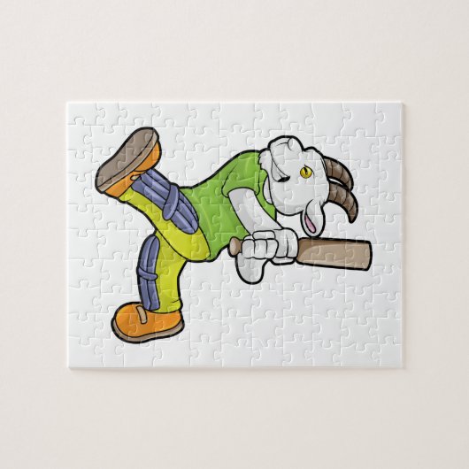 Ziege als Batsman mit Cricket Fledermaus Puzzle (Horizontal)
