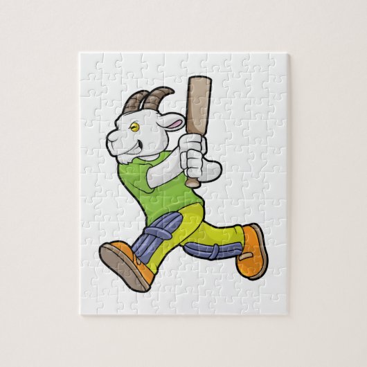 Ziege als Batsman mit Cricket Fledermaus Puzzle (Vertikal)