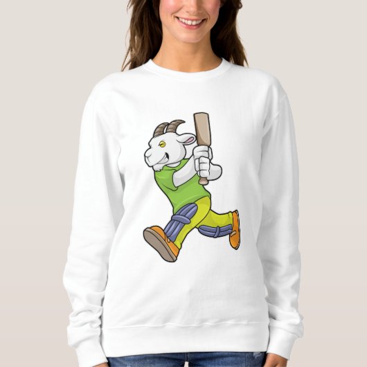 Ziege als Batsman mit Cricket Fledermaus Sweatshirt (Vorderseite)