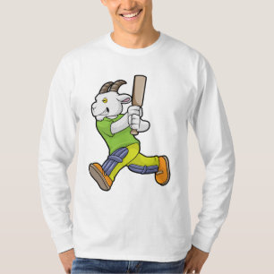Ziege als Batsman mit Cricket Fledermaus T-Shirt