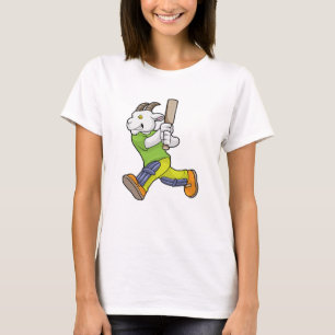 Ziege als Batsman mit Cricket Fledermaus T-Shirt