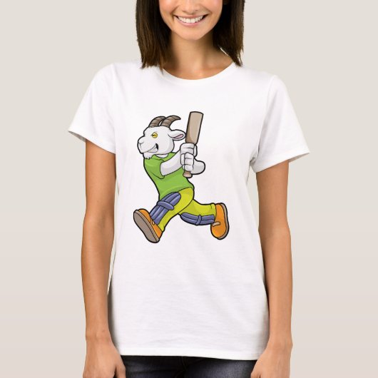 Ziege als Batsman mit Cricket Fledermaus T-Shirt (Vorderseite)