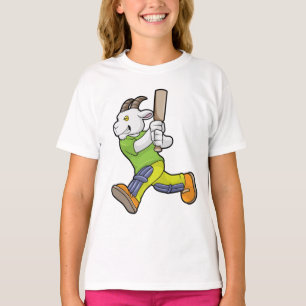 Ziege als Batsman mit Cricket Fledermaus T-Shirt