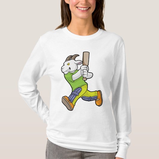 Ziege als Batsman mit Cricket Fledermaus T-Shirt (Vorderseite)