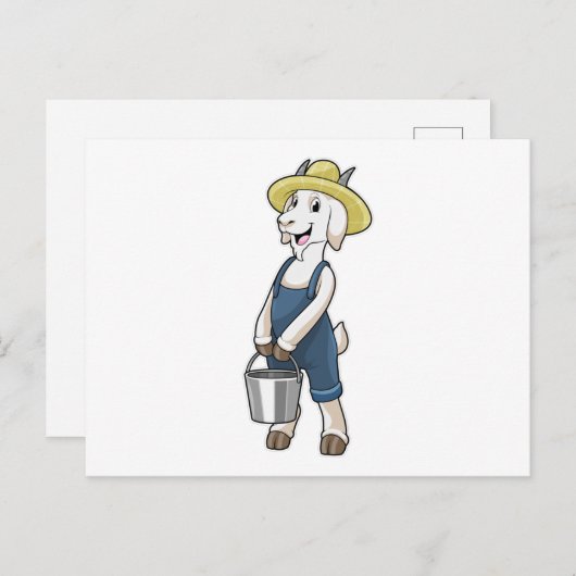 Ziege als Bauer mit Eimer Postkarte (Vorne/Hinten)