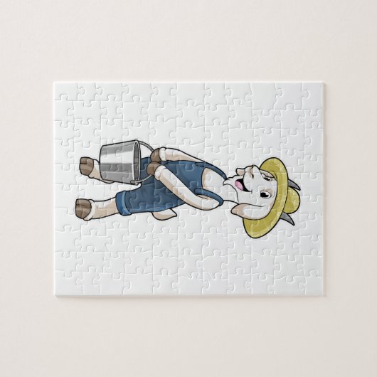 Ziege als Bauer mit Eimer Puzzle (Horizontal)