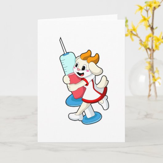 Ziege als Krankenschwester bei Impfung mit Spritze Karte (Gelbe Blume)