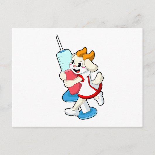 Ziege als Krankenschwester bei Impfung mit Spritze Postkarte (Vorderseite)