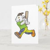 Ziege als Schlagmann mit Cricket-Schläger Karte (Gelbe Blume)