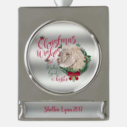 ZIEGE | Christmas Wünsche Baby Goat Kisses Angora Banner-Ornament Silber (Vorderseite)