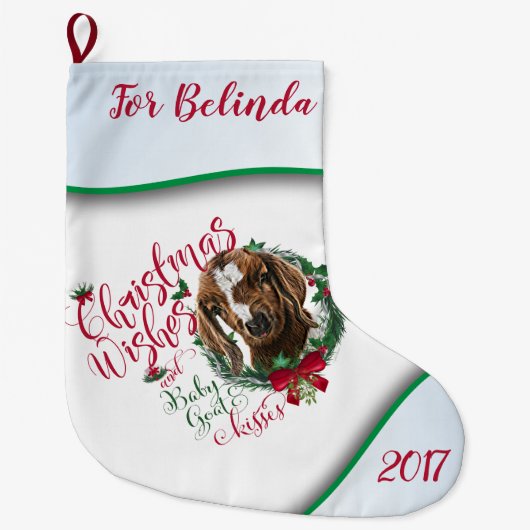 ZIEGE | Christmas wünscht Baby Goat Kisses Boer Großer Weihnachtsstrumpf (Vorderseite)