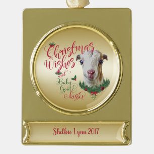 ZIEGE   Christmas wünscht Baby Goat Kisses LaManch Banner-Ornament Gold