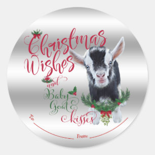 ZIEGE   Christmas wünscht Baby Goat Kisses Nigeria Runder Aufkleber