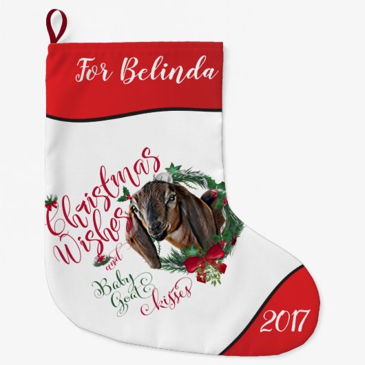 ZIEGE | Christmas wünscht Baby Goat Kisses Nubian Großer Weihnachtsstrumpf (Vorderseite)