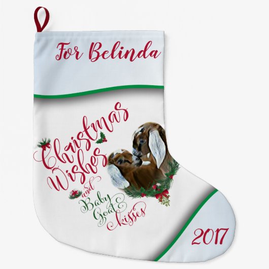 ZIEGE | Christmas wünscht Baby Goat Kisses Nubian Großer Weihnachtsstrumpf (Vorderseite)