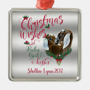 ZIEGE   Christmas wünscht Baby Goat Kisses Nubians Silbernes Ornament