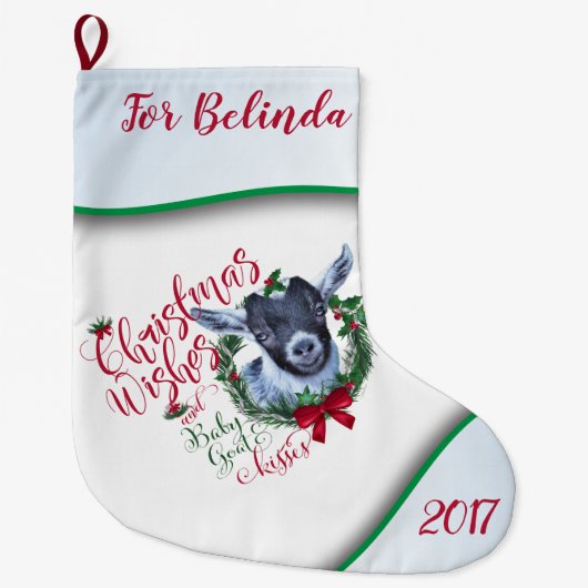 ZIEGE | Christmas wünscht Baby Goat Kisses Pygmy Großer Weihnachtsstrumpf (Vorderseite)