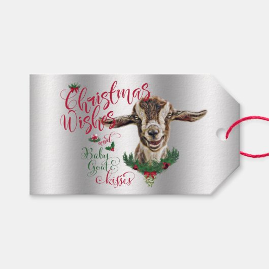 ZIEGE | Christmas wünscht Baby Goat Kisses Togg Geschenkanhänger (Vorderseite (Horizontal))