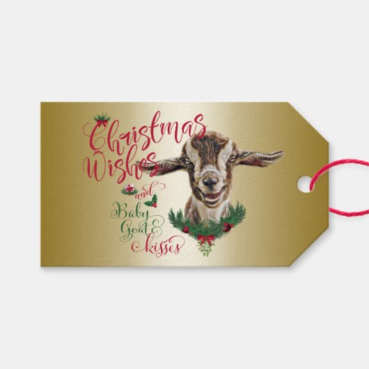 ZIEGE | Christmas wünscht Baby Goat Kisses Togg Geschenkanhänger (Vorderseite (Horizontal))