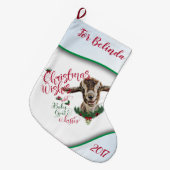 ZIEGE | Christmas wünscht Baby Goat Kisses Togg Großer Weihnachtsstrumpf (Vorderansicht (hängend))