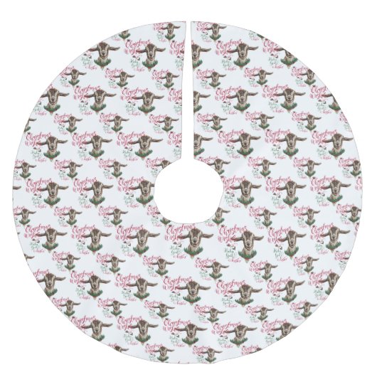 ZIEGE | Christmas wünscht Baby Goat Kisses Togg Polyester Weihnachtsbaumdecke (Vorderseite)