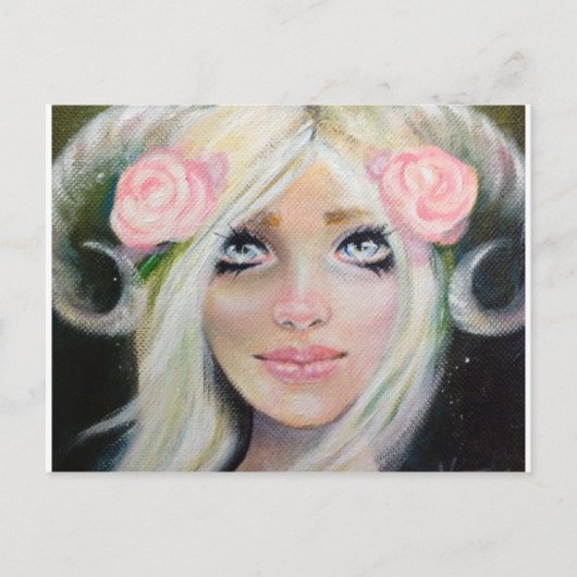 Ziege Girl ~ Blonde Girl mit Ziegenhorn Postkarte (Vorderseite)