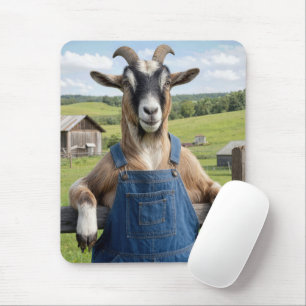 Ziege in blauer Latzhose aus Denim Mousepad