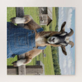 Ziege in blauer Latzhose aus Denim Puzzle (Horizontal)